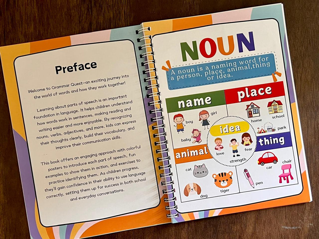 Learning Grammar Book for Kids. Exploring all parts of speech. Grammar made easy for kids.