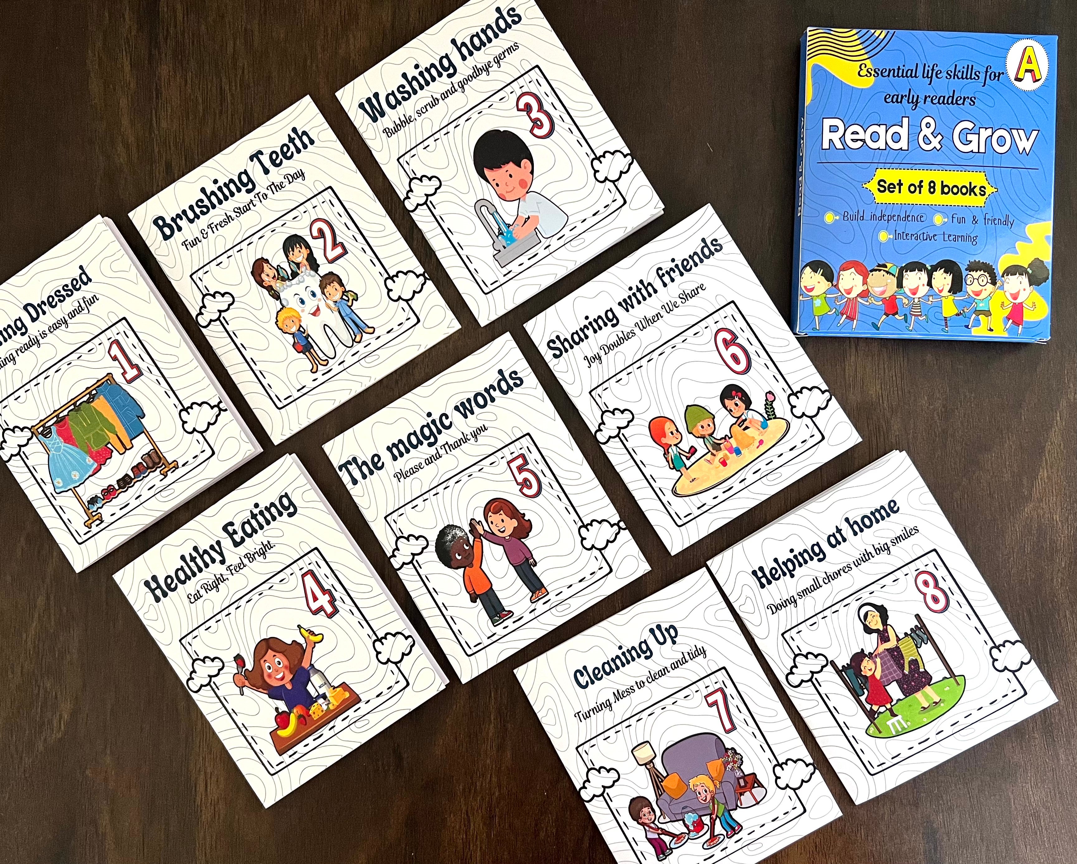 Read and Grow. Set of 8 English Reading Pracitce Books and Habit Building Books. Suitable for 4-8 Years